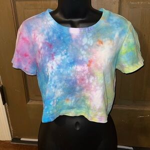 Urban Outfitters Pink, Blue Yellow Tie Dye Cotton Short Sleeve Crop Top Size XS